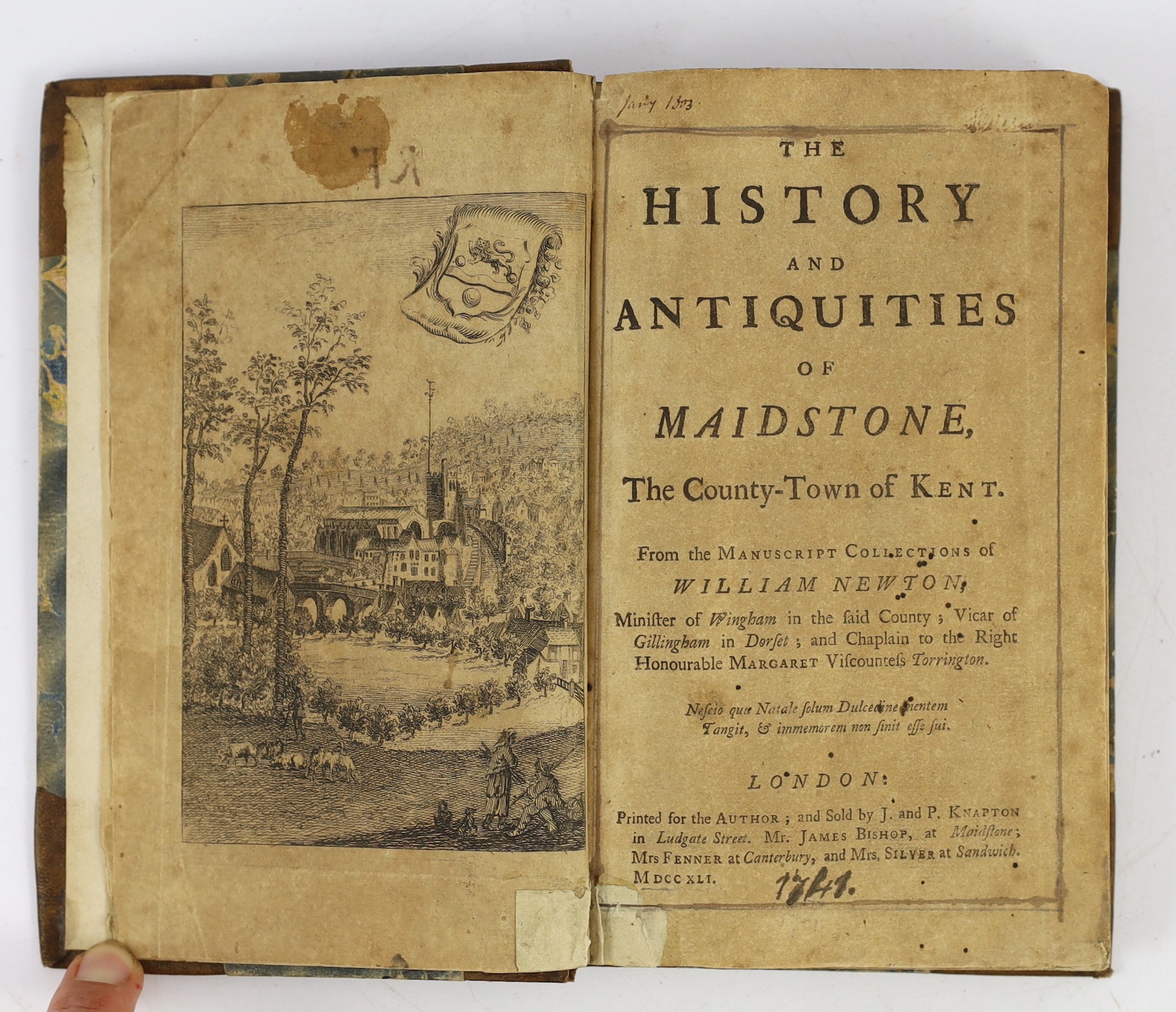 KENT: Newton, William - The History and Antiquities of Maidstone, the County Town of Kent...frontis.; old half calf and marbled boards. printed for the Author...1741; James, William Roberts - The Charters and other Docum